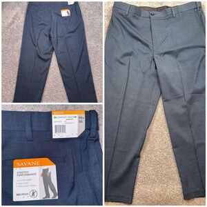 Savane Dress Pants Mens 44x30 Comfort Waist Stretch Performance Blue NEW